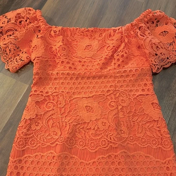 Lauren Ralph Lauren Lace Off The Shoulder Coral Color Dress, Lined Size 4 Petite - Picture 5 of 12